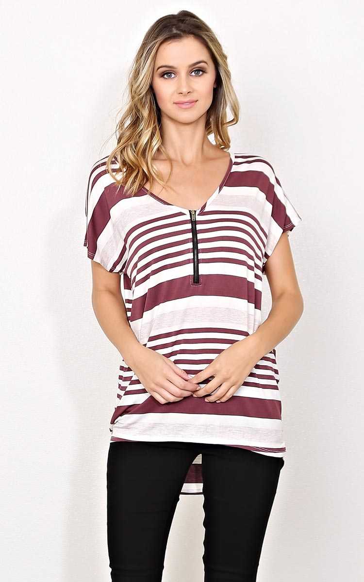 Tanner Striped Knit Dolman Top - - Dusty Plum in Size by Styles For Less