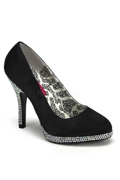 Black Satin Fabric Rhinestone Pump High Heels