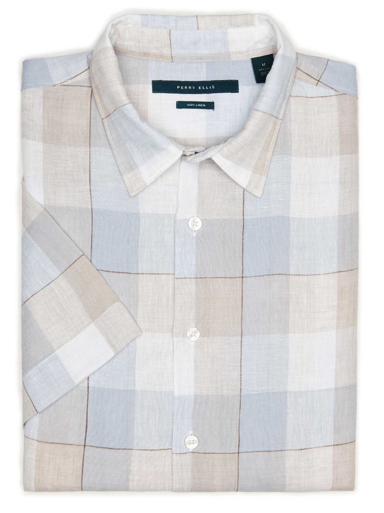 Perry Ellis Short Sleeve Linen Buffalo Check Shirt