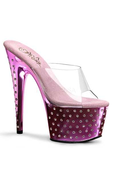 Clear Pink Chrome Rhinestone Platform High Heels