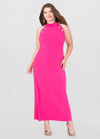 Grommet Mock Neck Maxi Dress