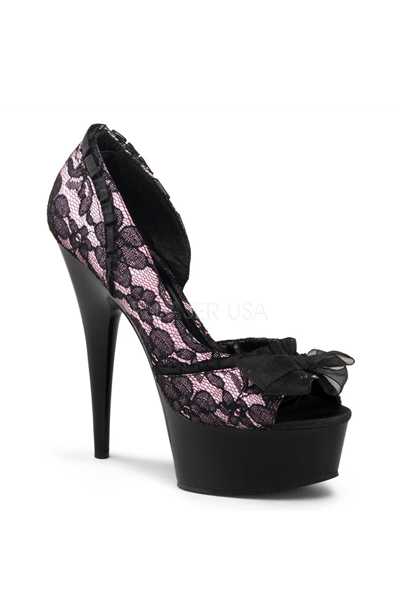 Baby Pink Satin Lace Peep Toe High Heels