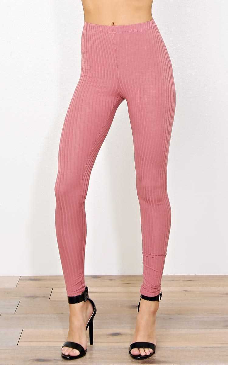 Farrah Rib Knit Leggings - - Mauve in Size by Styles For Less