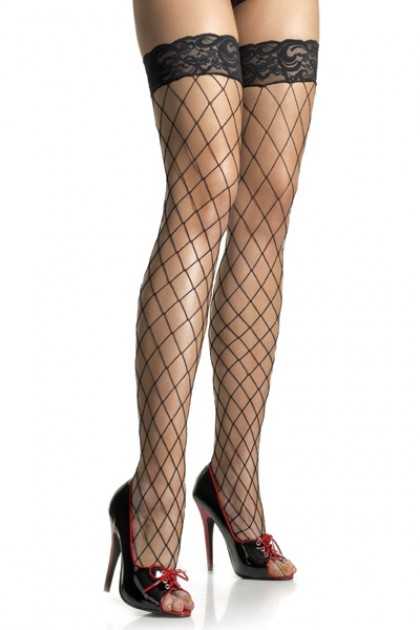 Black Fence Net Thigh High Hosiery