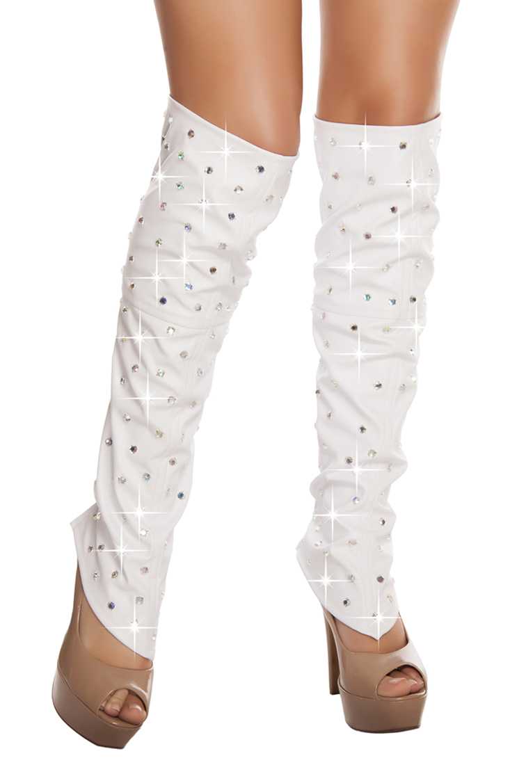 White Leatherette Leg Warmer with Rhinestone Detail