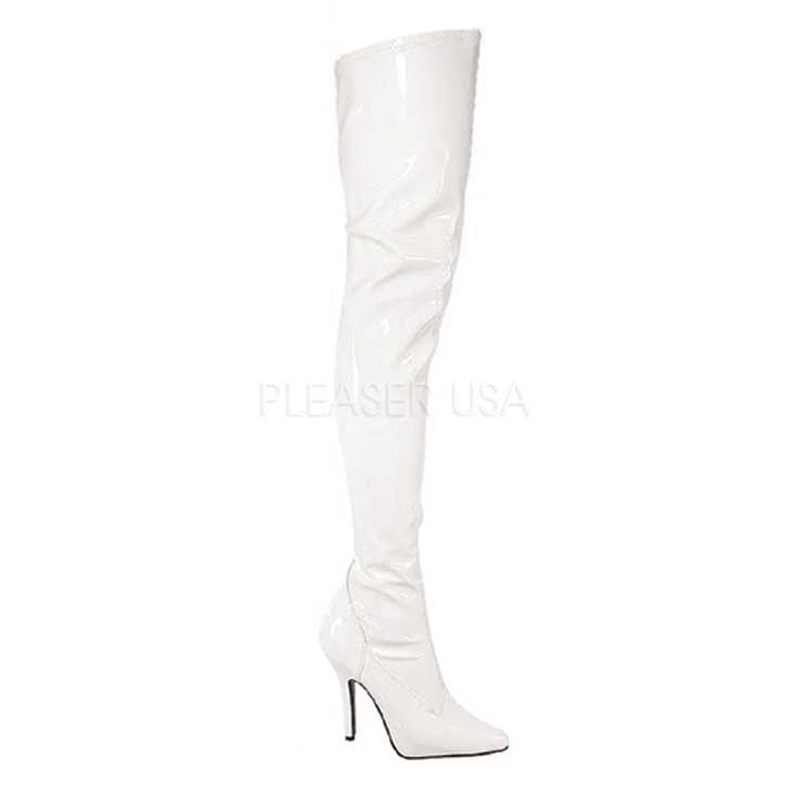 White Single Sole Thigh High Boots Patent