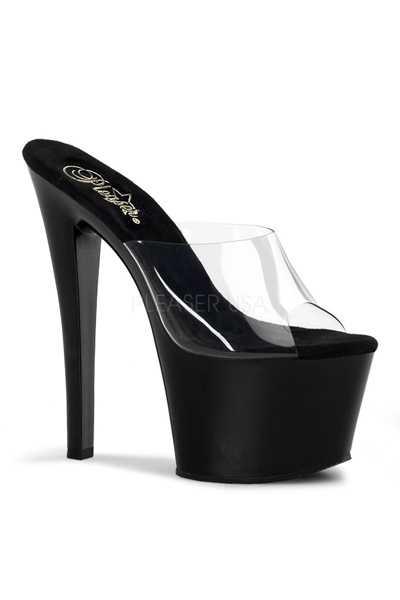 Clear Black Slip On Platform High Heels