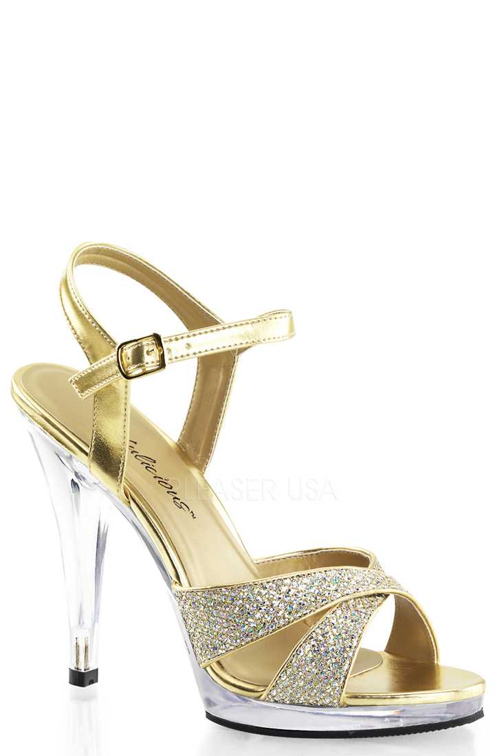 Gold Multi Criss Cross Strappy High Heels Glitter