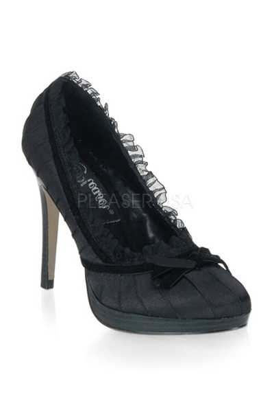 Black Satin Pleated Ruffled Pump High Heels