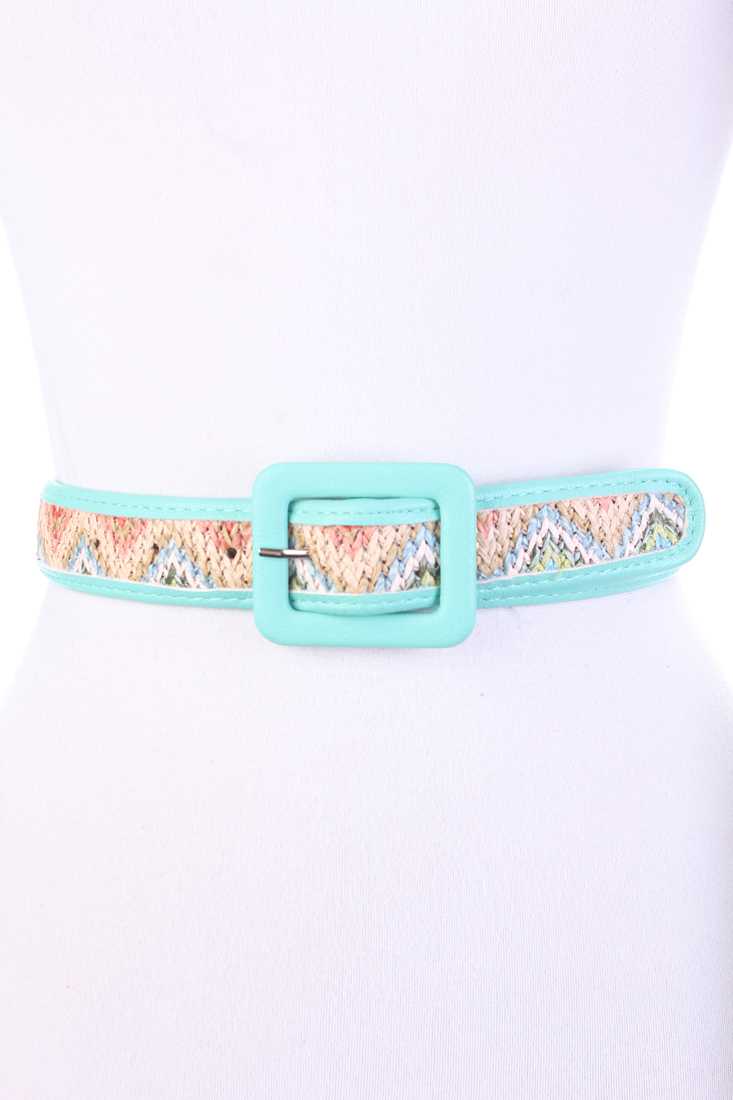 Mint Bold Color Textured Design Faux Leather Belt