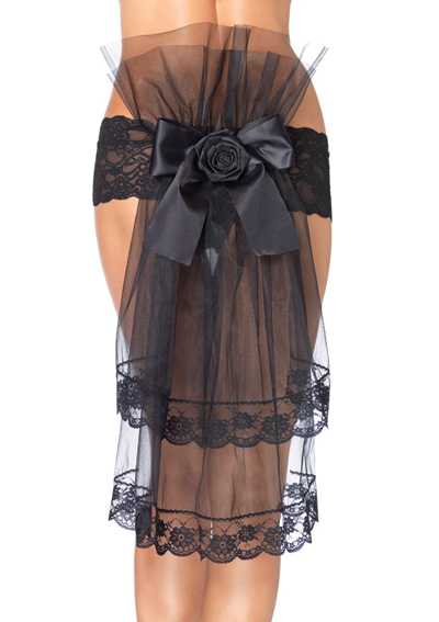 Black Lace Chiffon Train Accent Panty