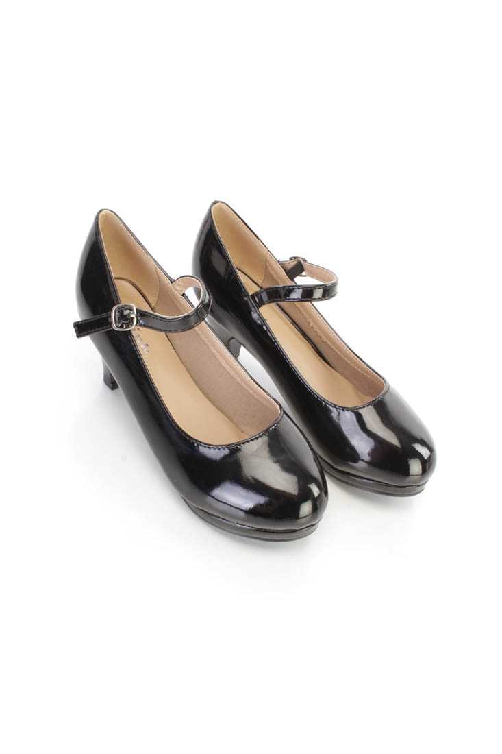 Black Mid Strap Maryjane Kids Heels Patent