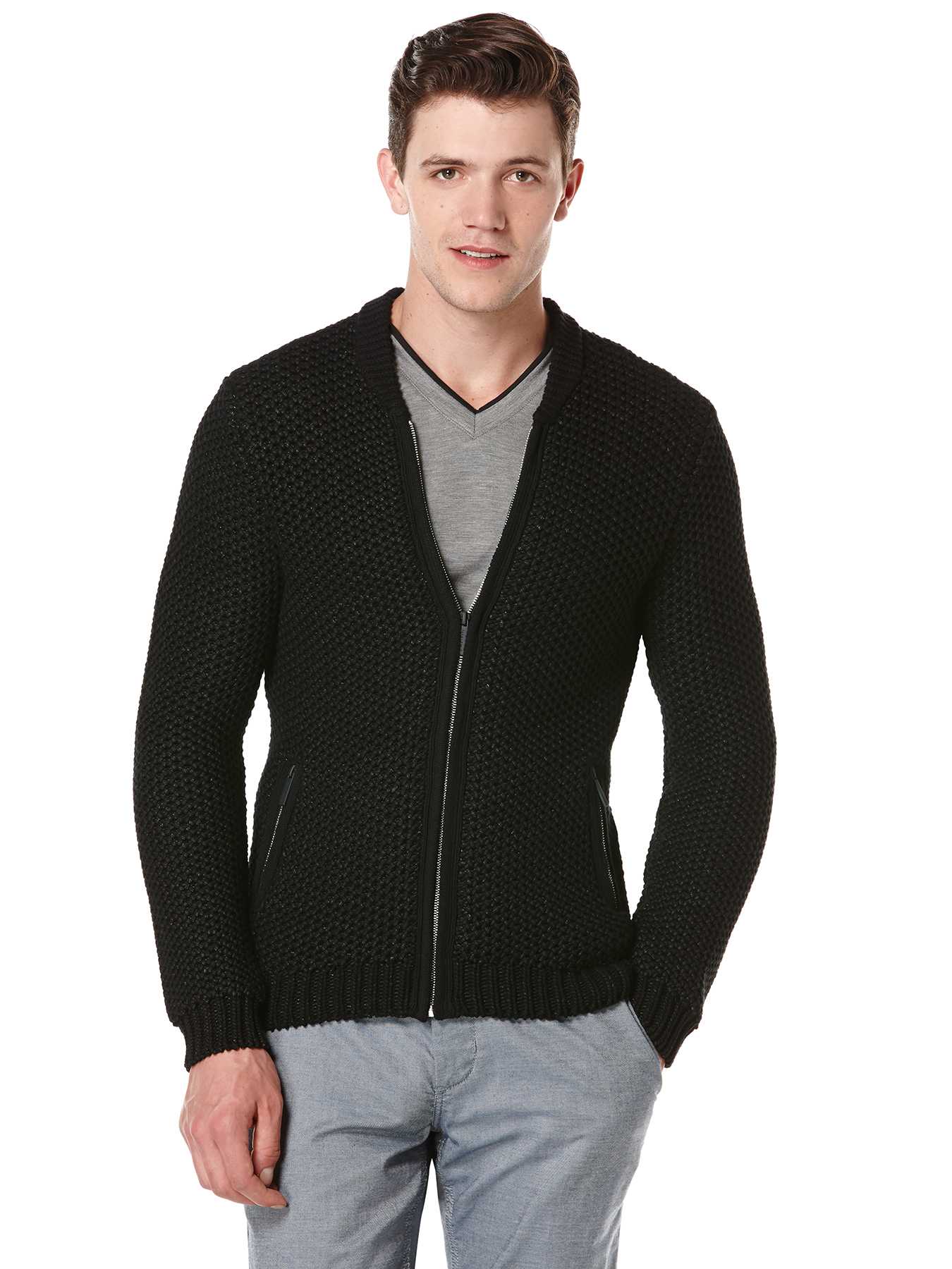 Perry Ellis Long Sleeve Full Zip Sweater