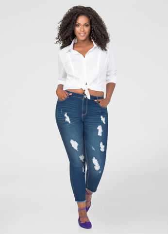 Frayed Cuff Destructed Skinny Jean