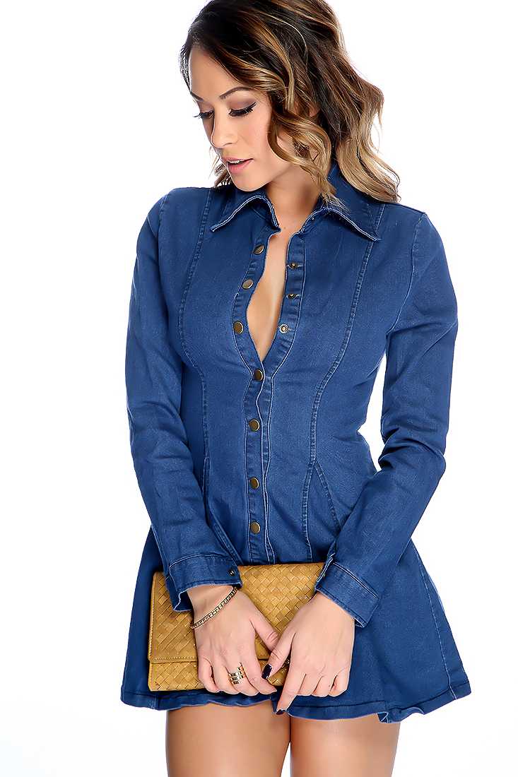 Blue Button Up Denim Dress
