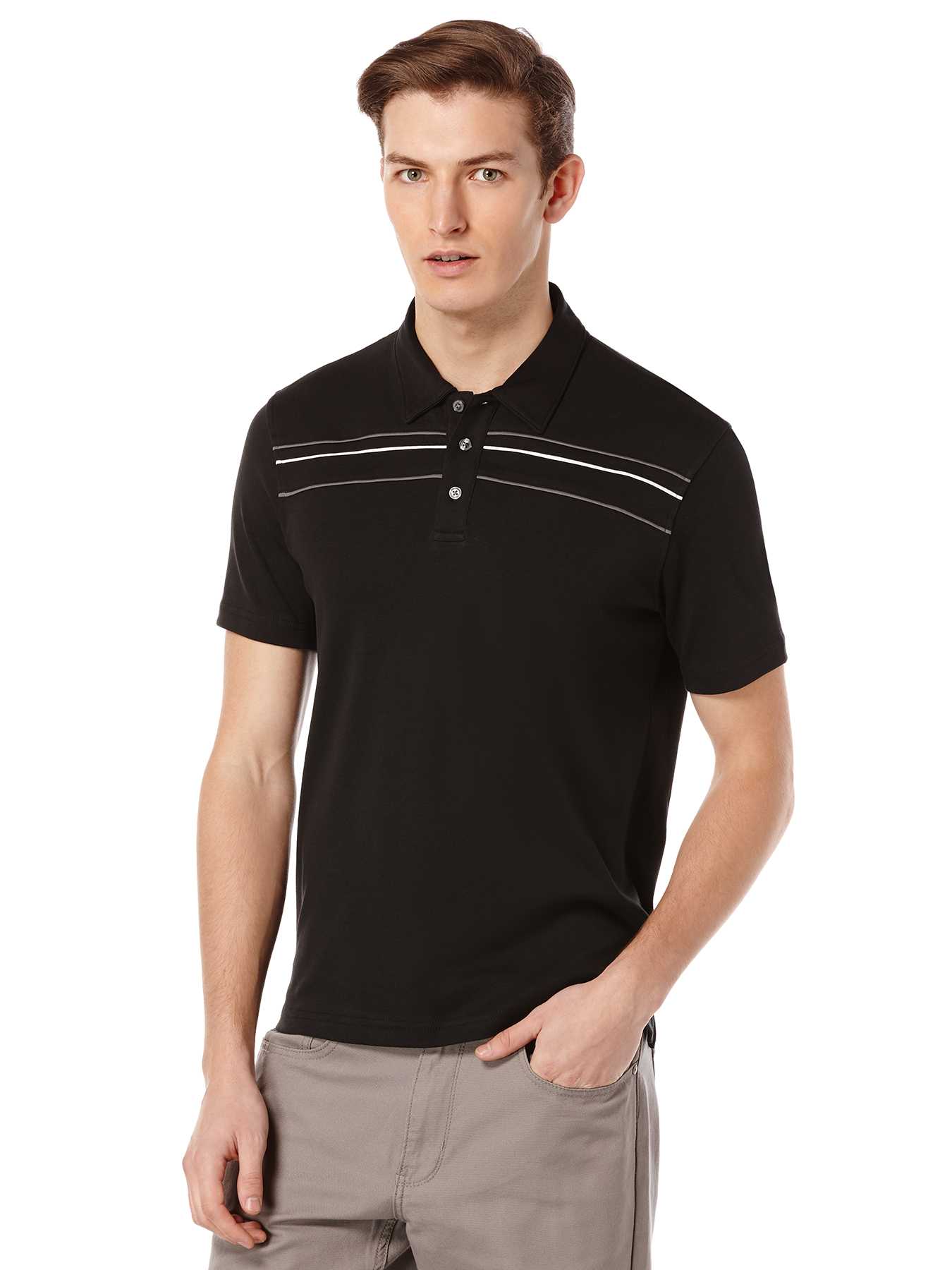 Perry Ellis Short Sleeve Chest Stripe Polo
