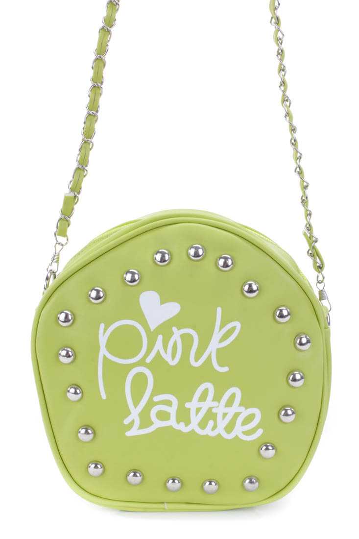 Lime Faux Leather Graphic Print Studded Handbag