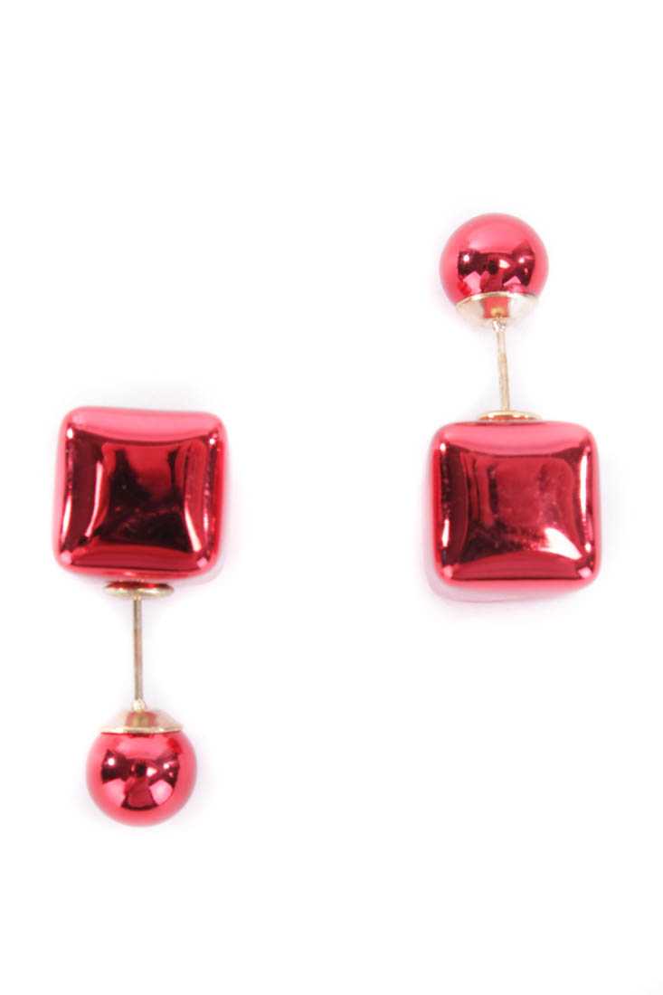 Red Cube Beaded Earrings