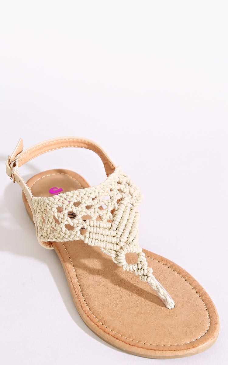 Royal Palms T Strap Macrame Sandals - Beige in Size by Styles For Less