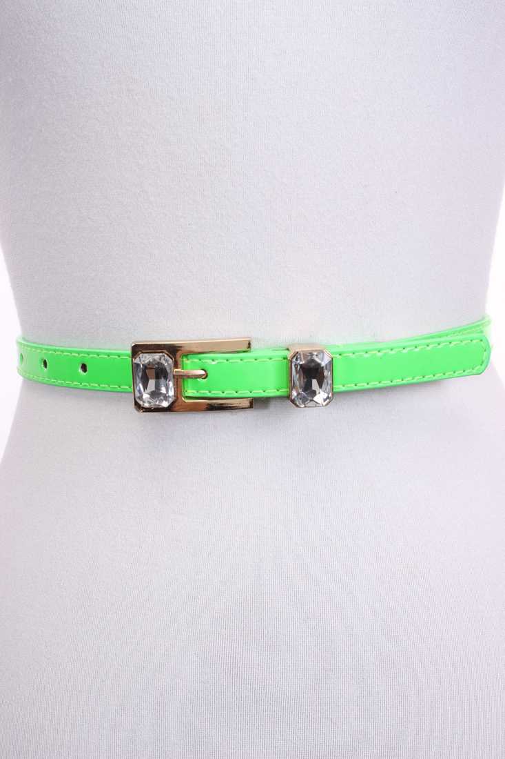 Lime Patent Faux Leather Rhinestone Buckle Belt
