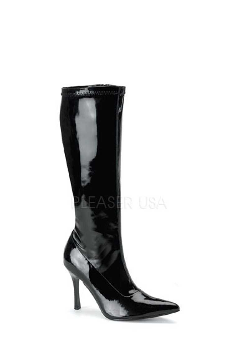 Black Pointed Toe Knee High Boots Patent