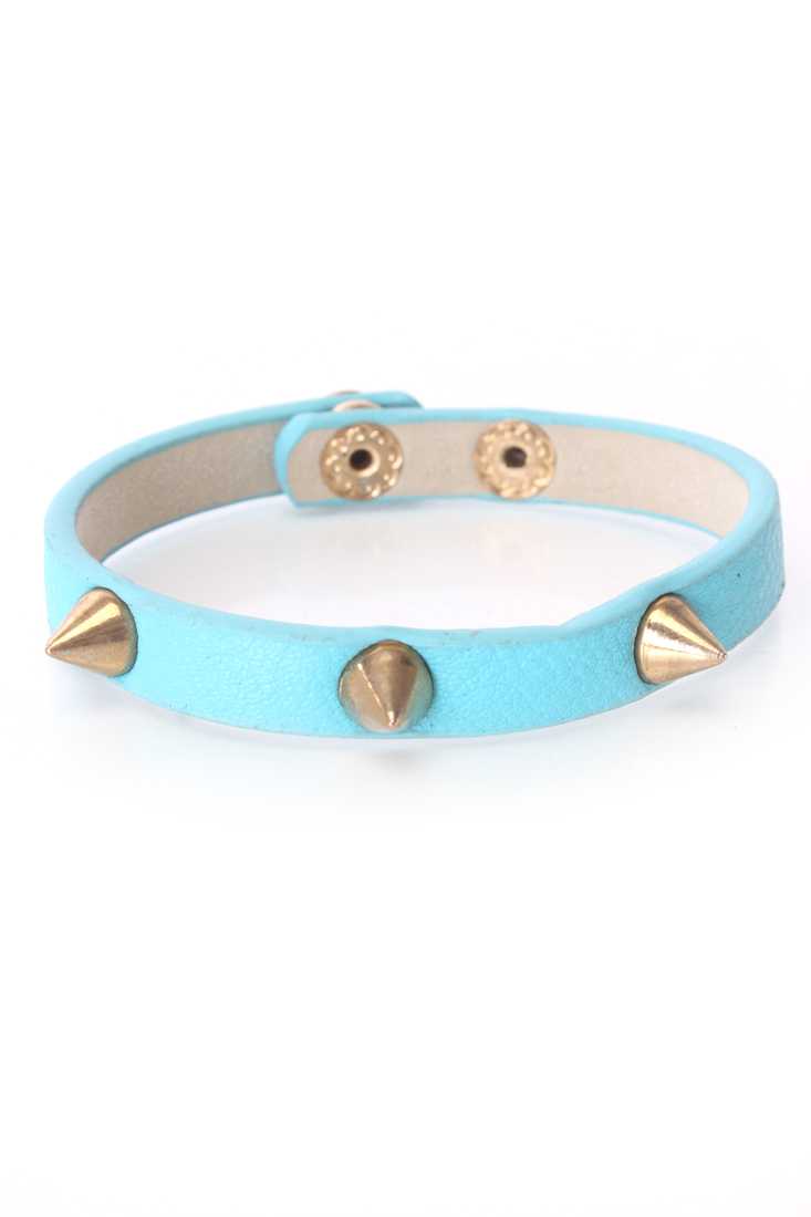 Light Blue Faux Leather High Polish Studded Spike Bracelet