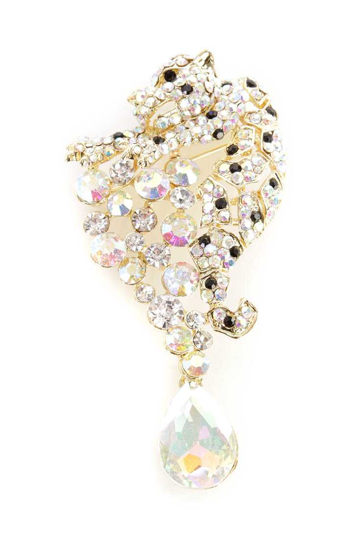 Gold Animal Rhinestone Detailing Brooch