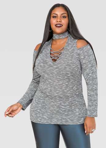 Lace-Up Cold Shoulder Top