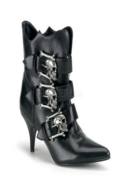 Black Skull Buckle Ankle Booties