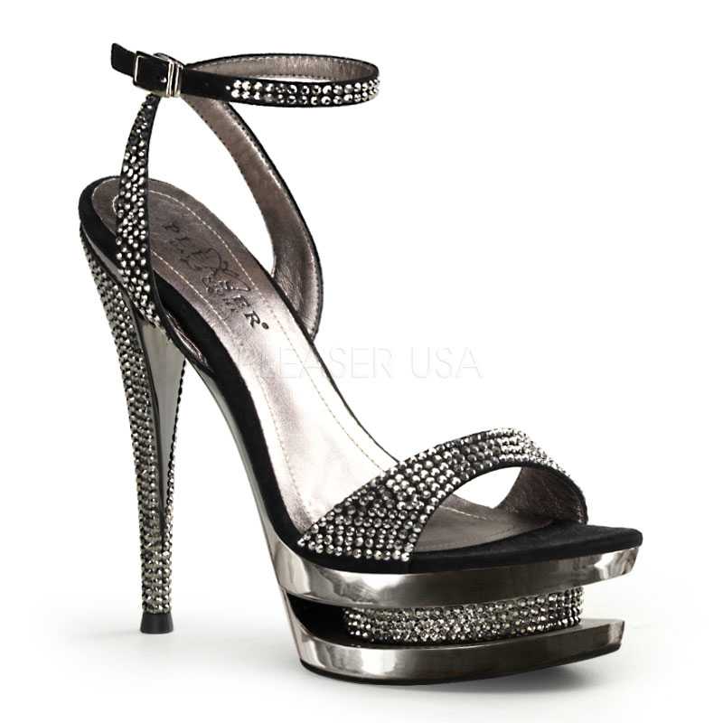 Black Pewter Rhinestone High Heels Faux Suede