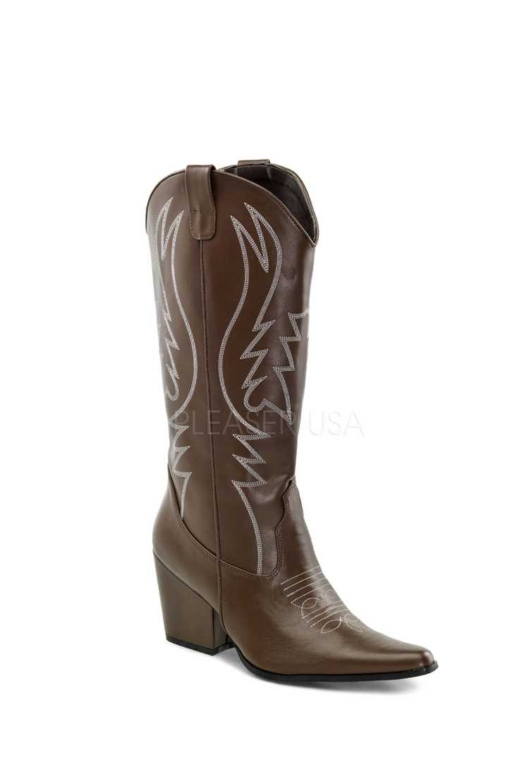 Brown Tonal Stitched Cowboy Boots Faux Leather