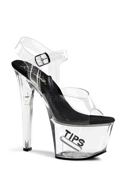 Clear Black Strappy Tip Jar Platform High Heels