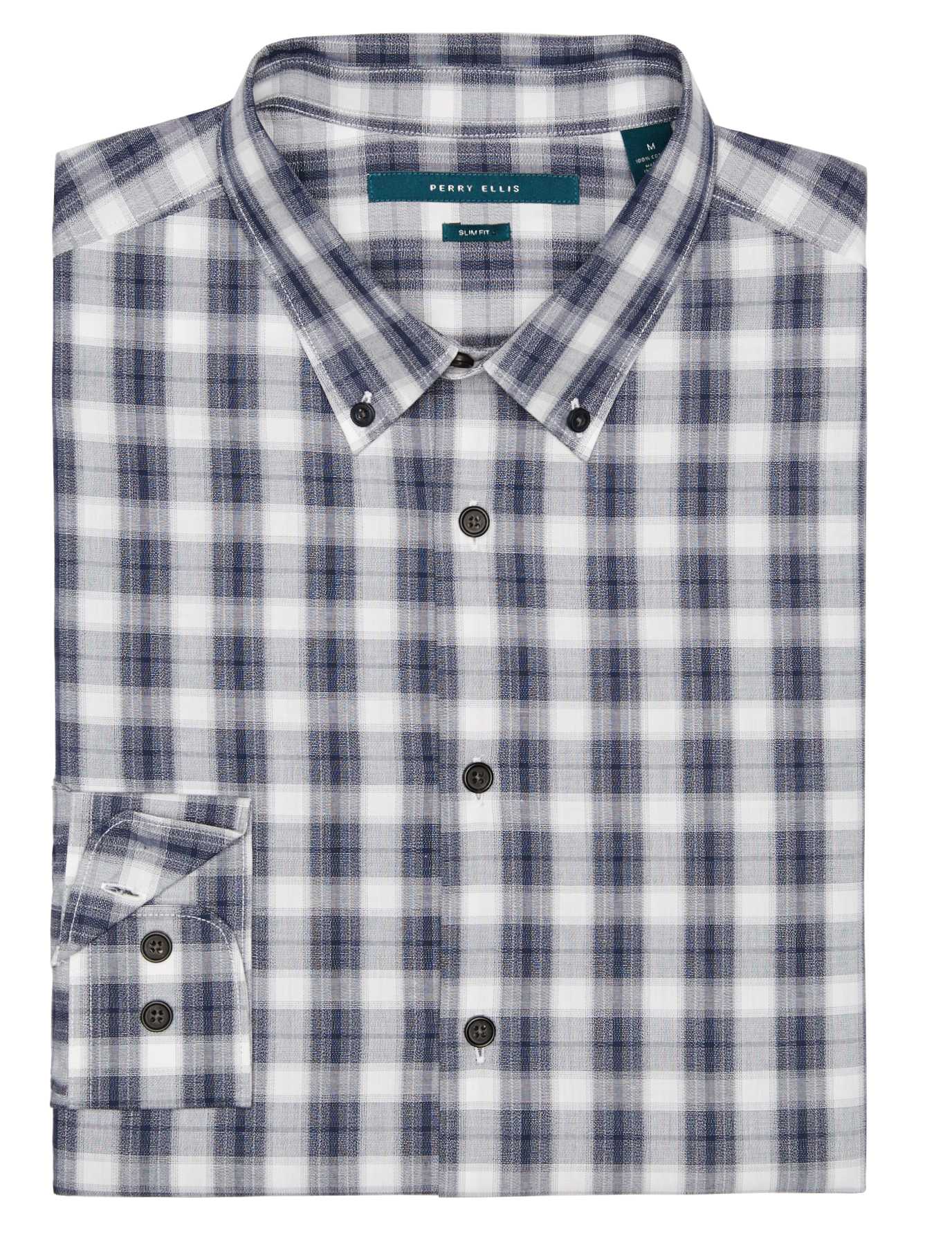 Perry Ellis Slim Fit Chambray Plaid Shirt