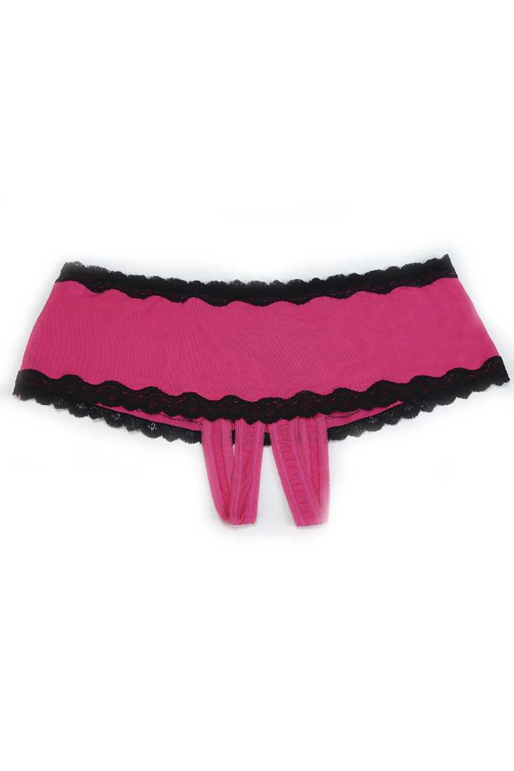 Black Hot Pink Knit Open Front Boy Shorts