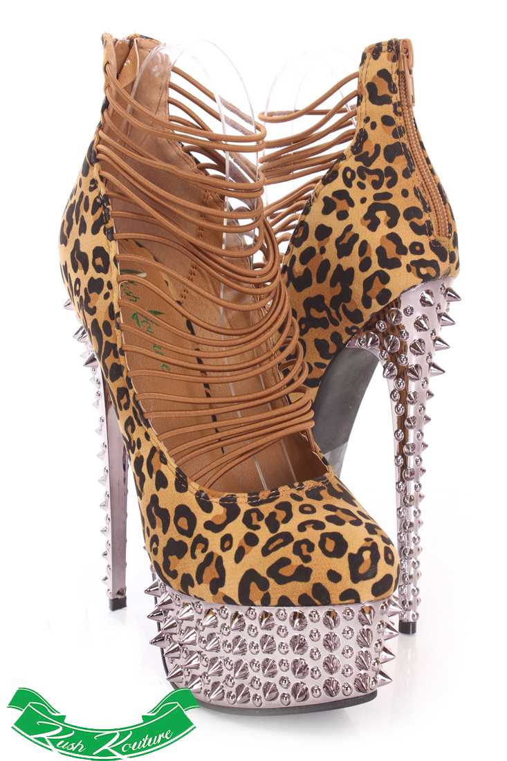 Leopard Strappy Platform High Heels Faux Suede
