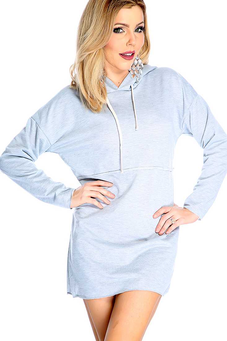 Grey Hoodie Long Sleeve Sweater Dress