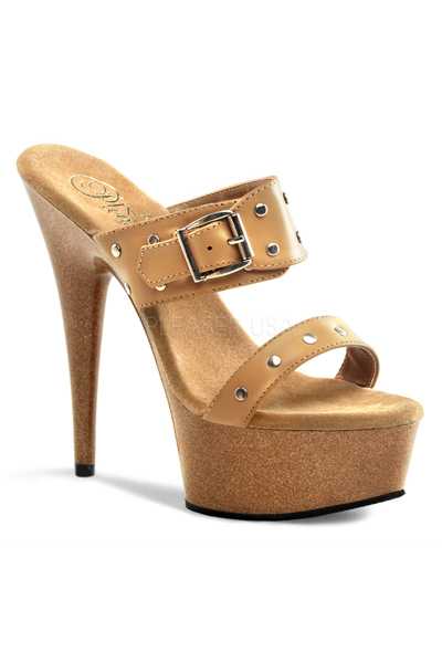 Tan Faux Leather Wooden Platform High Heels