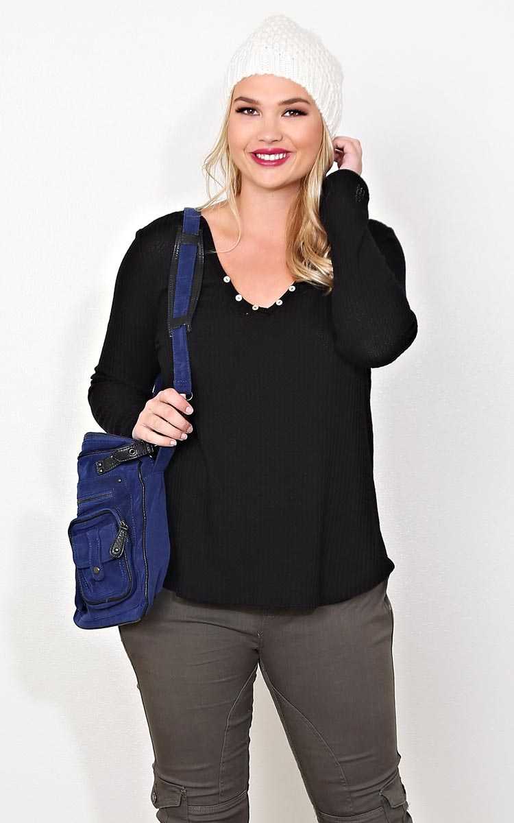 Plus Size Amiris Waffle Knit Top - Black in Size 2X by Styles For Less