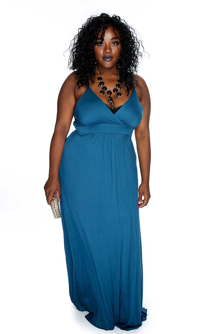 Sexy Teal Sleeveless V Neck Casual Maxi Dress