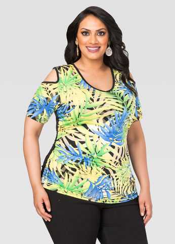 Printed Cold Shoulder Top