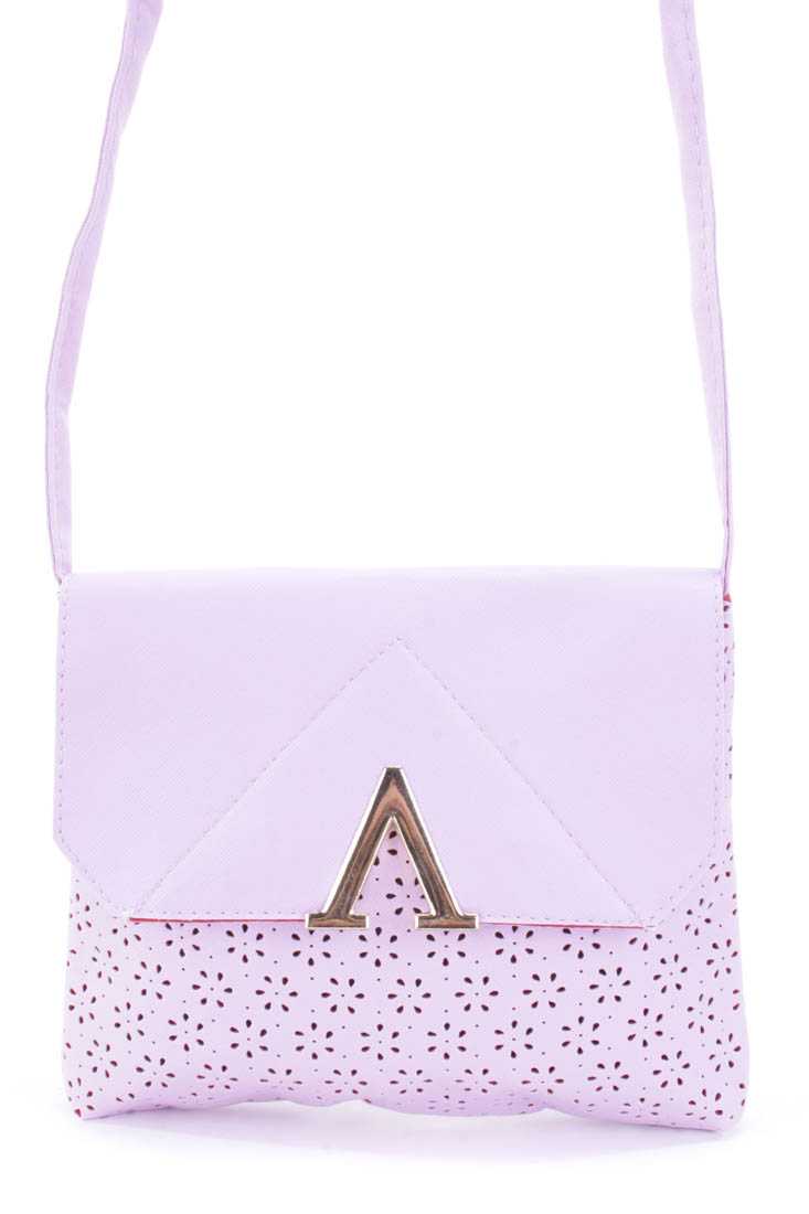 Lavender Perforated Faux Leather Crossbody Handbag