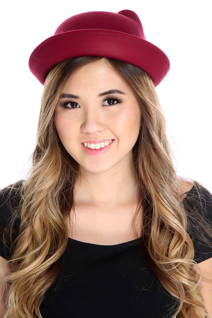 Wine Animal Ear Detailing Bowler Hat