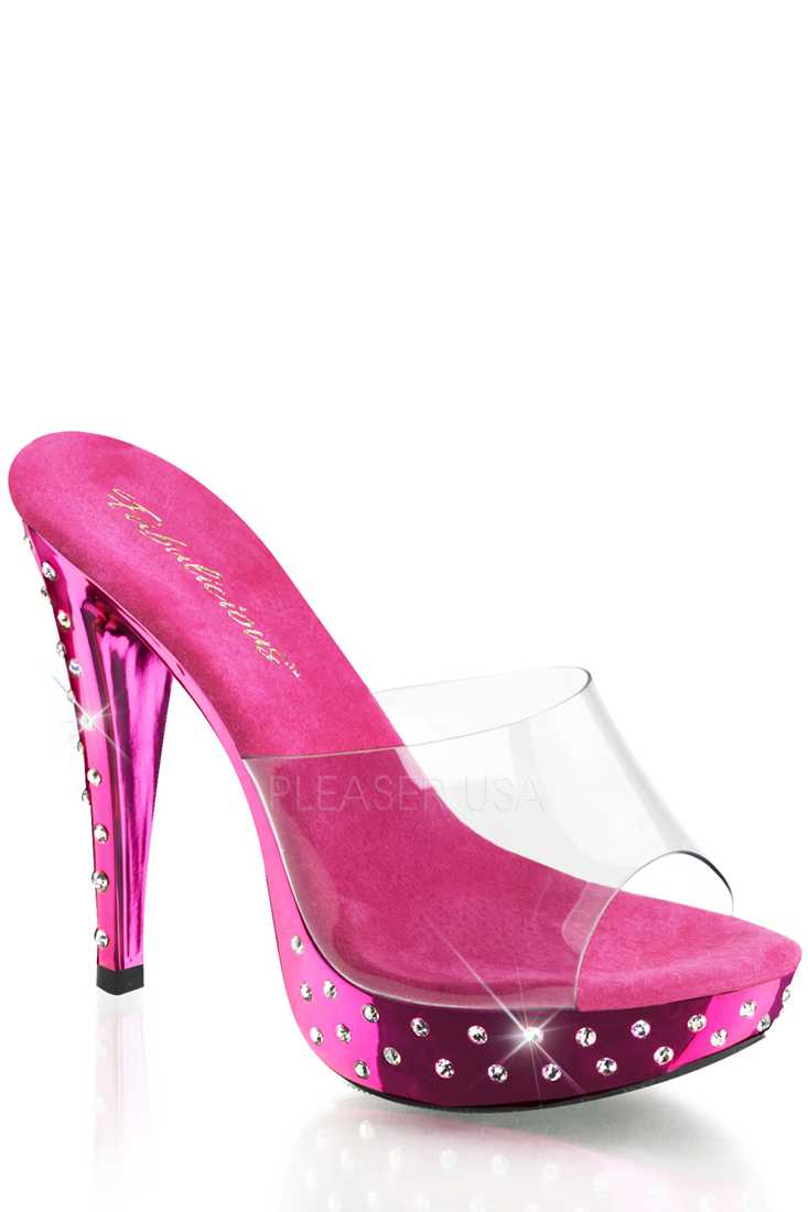 Clear Hot Pink Rhinestone Platform High Heels PVC