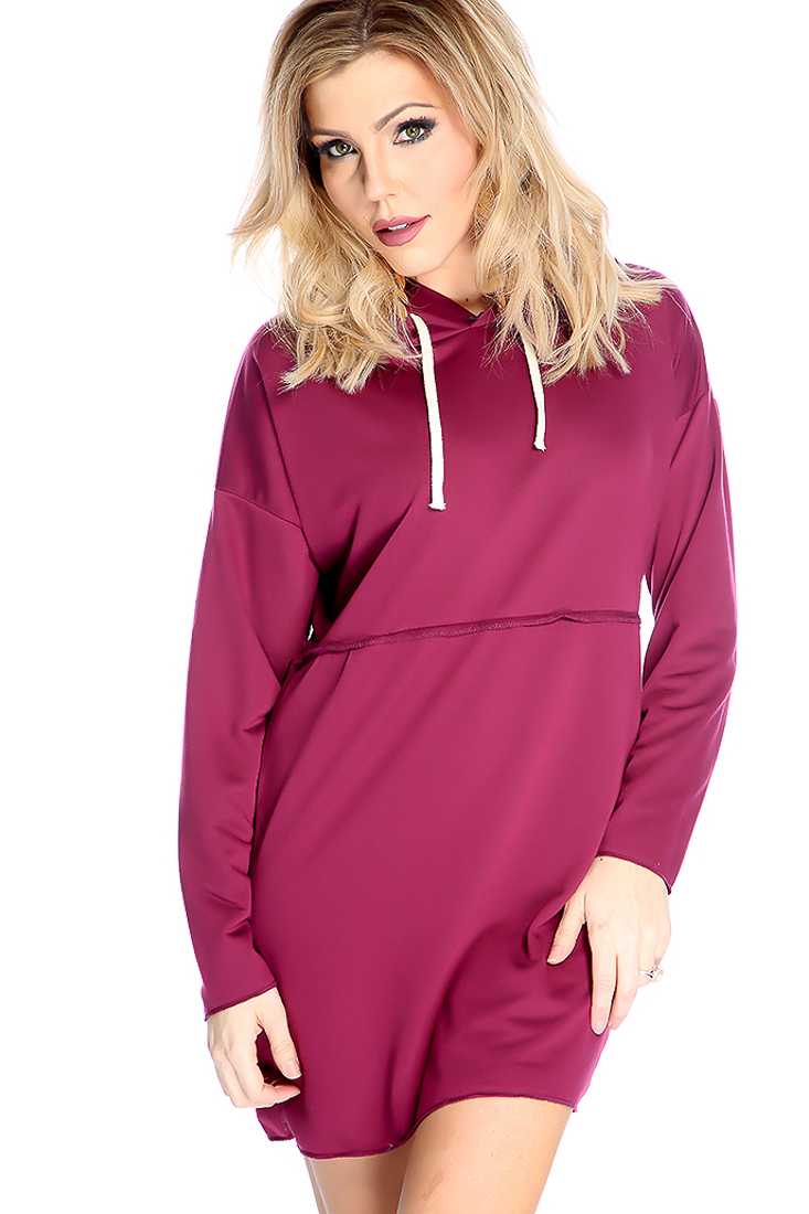 Plum Hoodie Long Sleeve Sweater Dress
