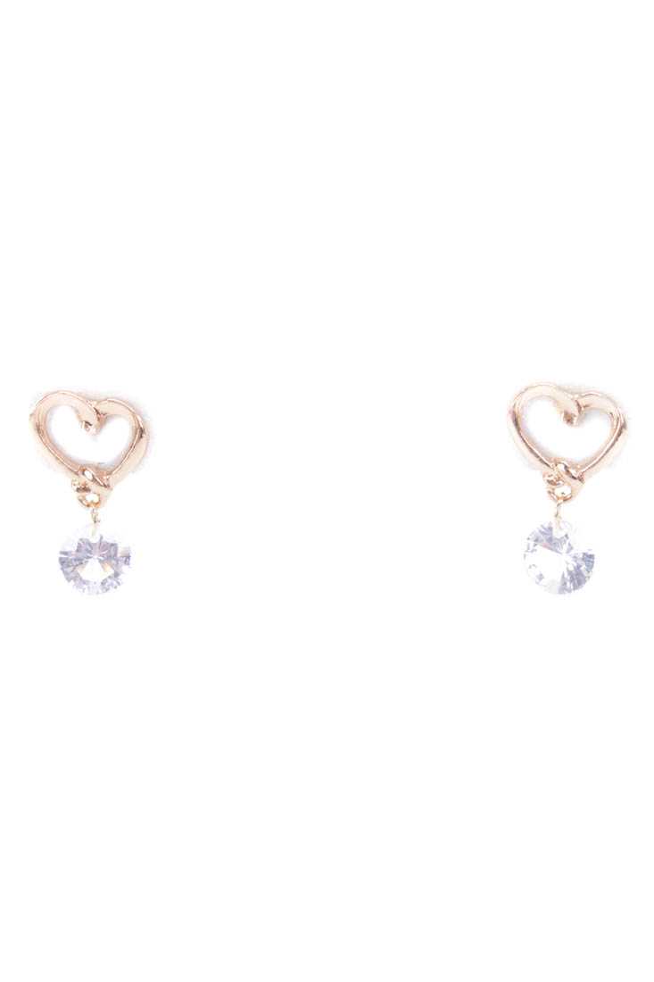Gold Heart Dangle Rhinestone Earrings