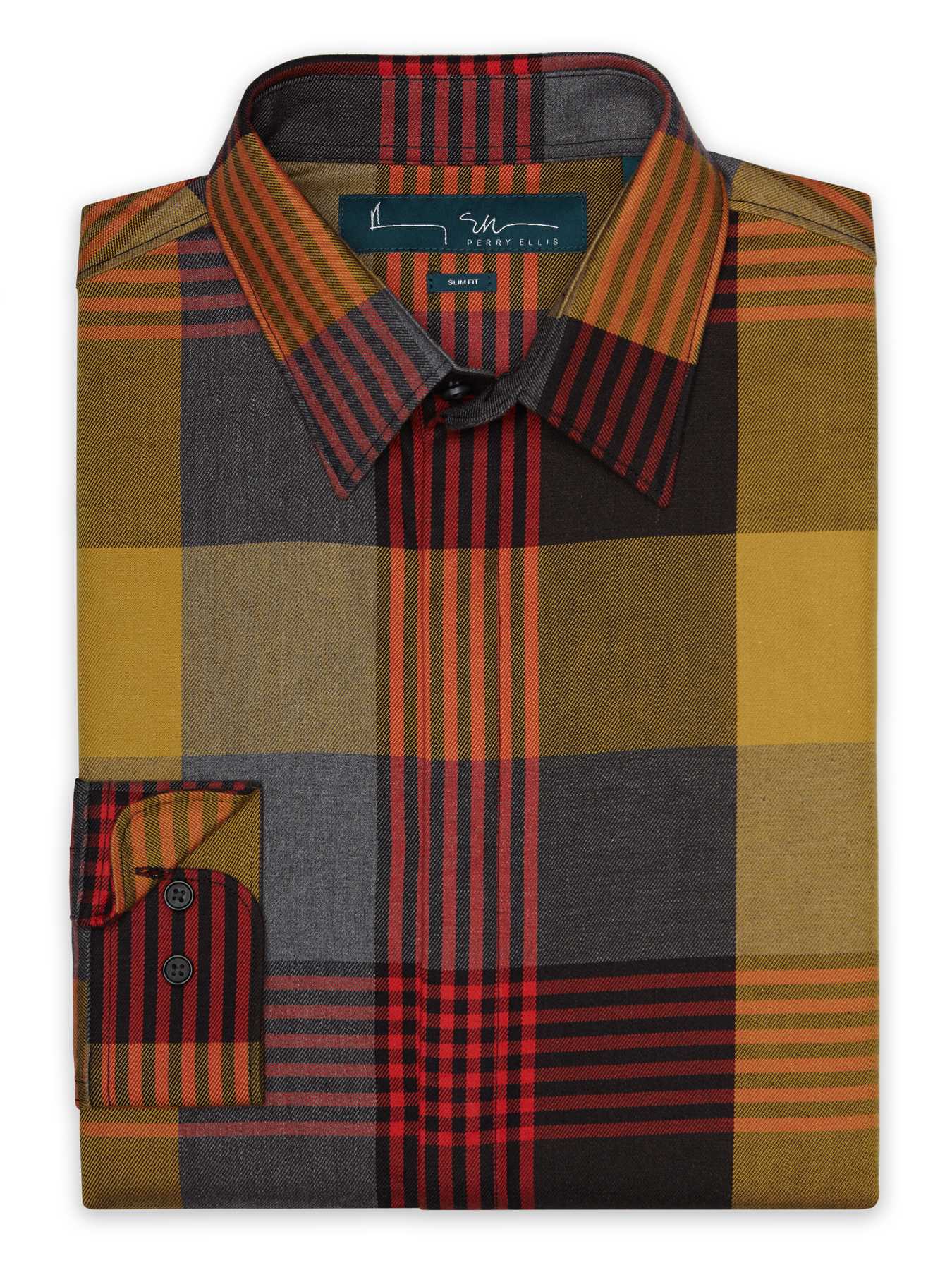 Perry Ellis Slim Fit Long Sleeve Plaid Shirt