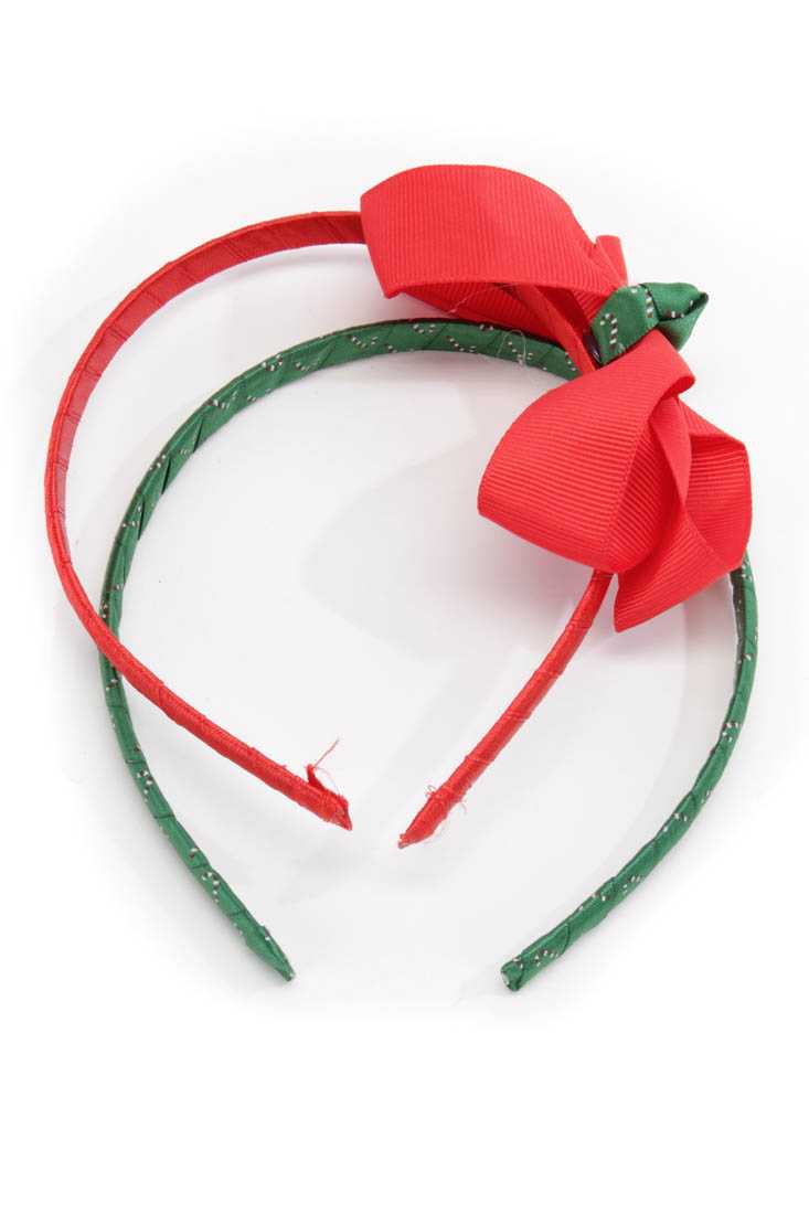 Red Green Candy Print Bow Accent Headband Set