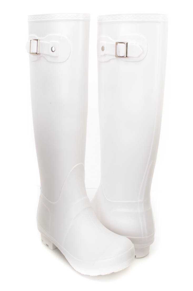 White Buckle Strap Accent Rain Boots Rubber