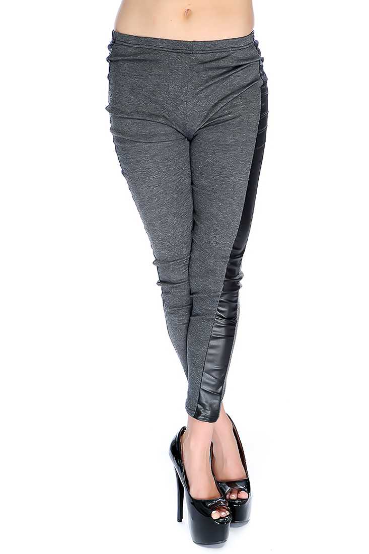 Charcoal Black Fitted Faux Leather Detail Leggings