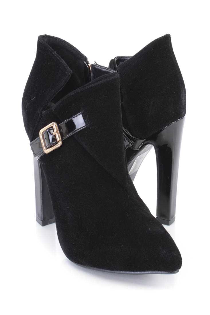 Black Single Sole High Heel Ankle Booties Faux Suede